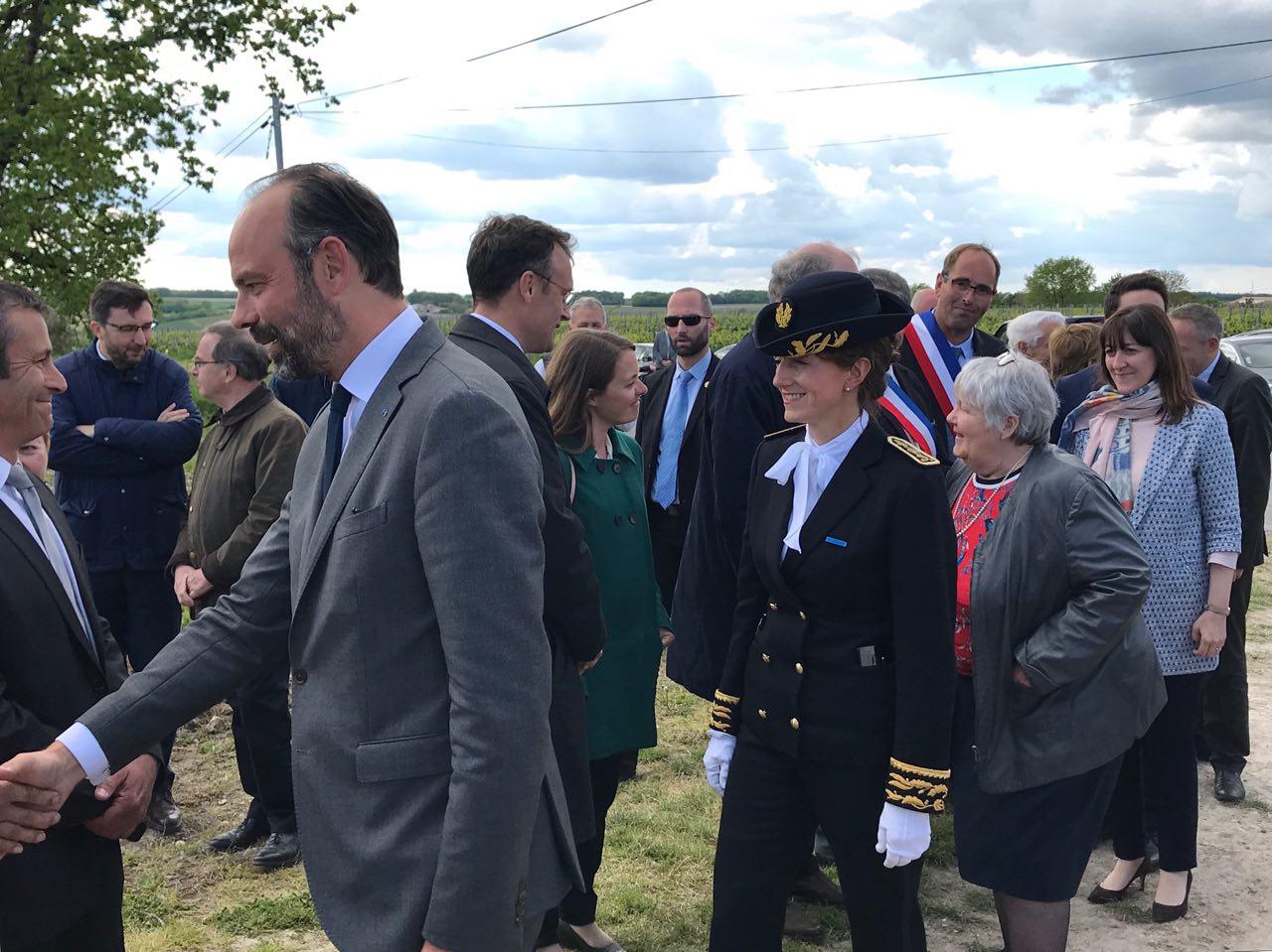 Sandra Marsaud, Députée de la Charente, en compagnie du Premier ministre, de la Préfète et de la ministre 
de la Cohésion des territoires à Péreuil le 3 mai 2019